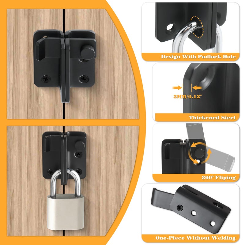 Alise Flip Latch Gate Latches Slide Bolt Latch Safety Door Lock Catch for Barn Cabinet Pet Cage Garden Bathroom Garage Window Sliding Door,Heavy Duty Stainless Steel Matte Black,MS3006R-B - Image 4
